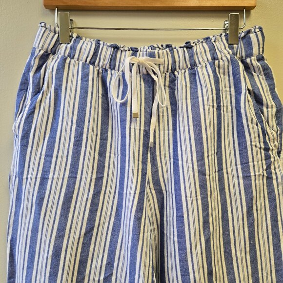 Linen Blend Pull On Striped Beachy Coastal Grandma Lounge Vacation Summer White - Picture 3 of 10